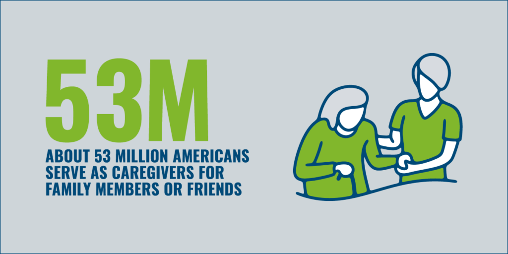 graphic of caregiver and family member or friend