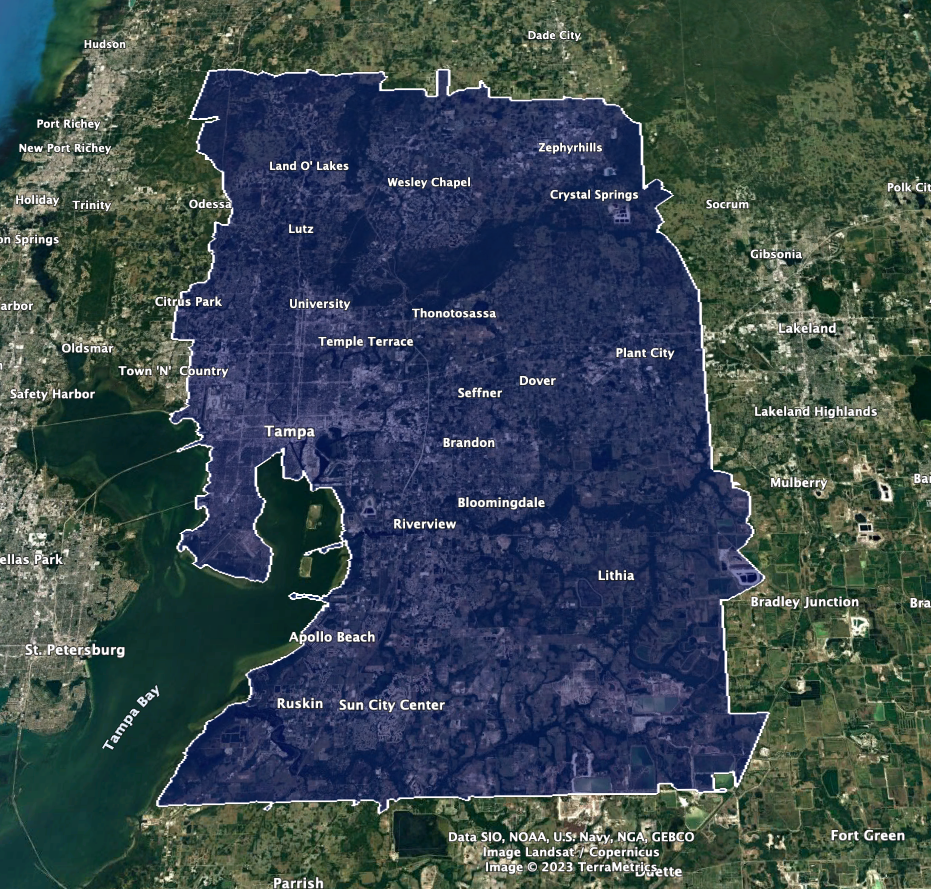 Next Day Access Tampa Service Area Map